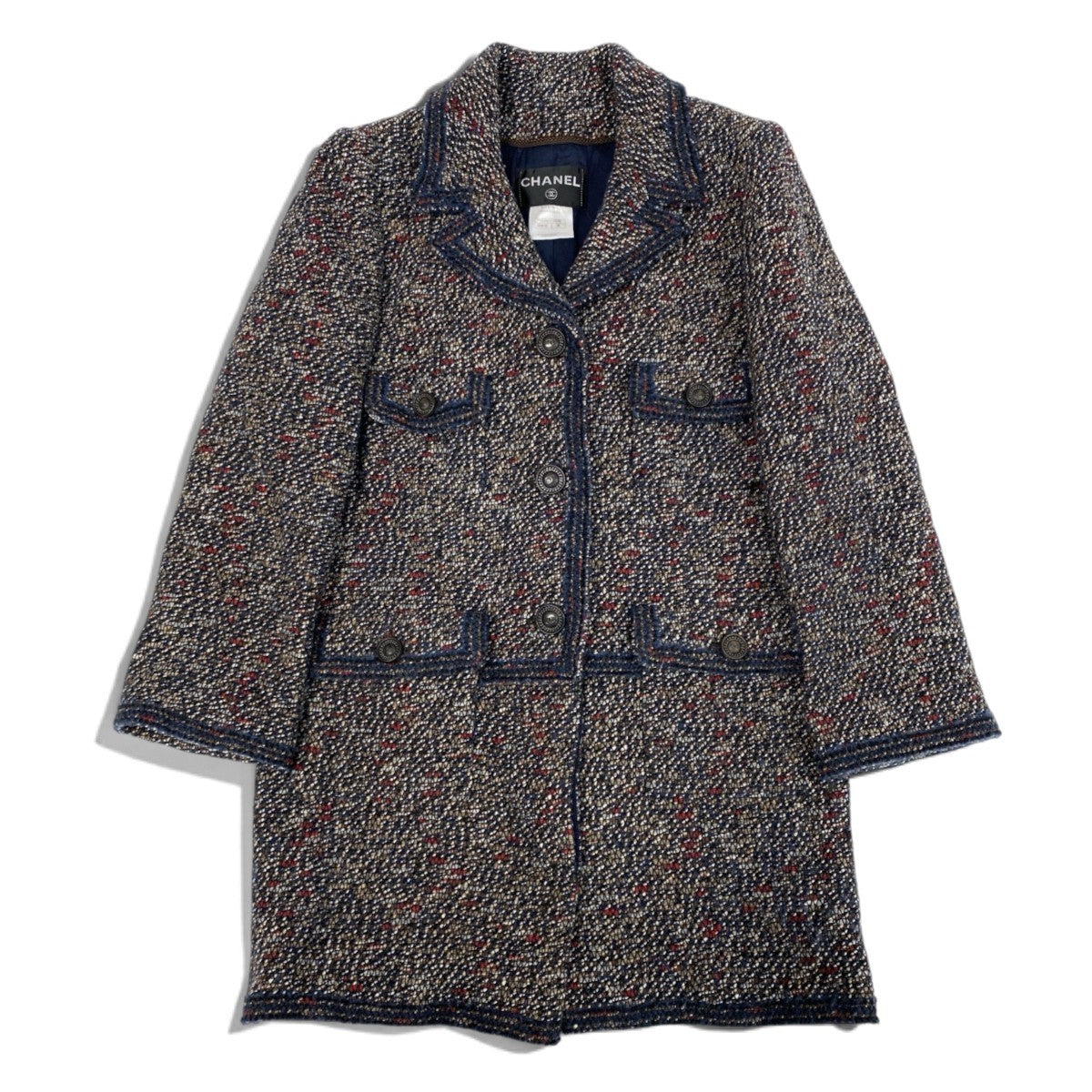 i22 CHANEL シャネル CCボタン レイヤード風 ツイードコート CC Button Layered Look Tweed Coat P44920 Size38 マルチカラーt18r