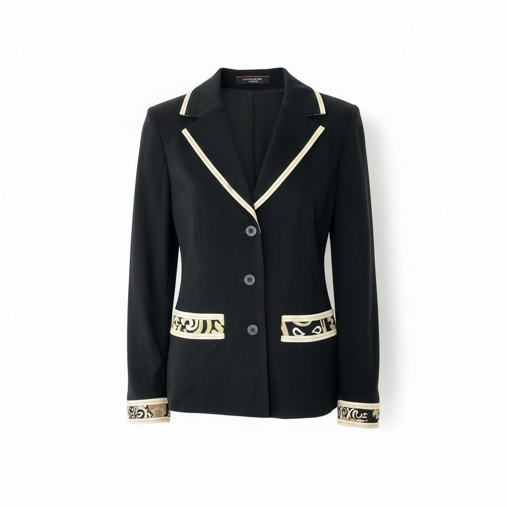 86d9 LEONARD FASHION レオナール テーラードジャケット アンコンジャケット  カンカン素材 ストレッチ素材 薄手 サイズL ブラック レディース 女性用o07t