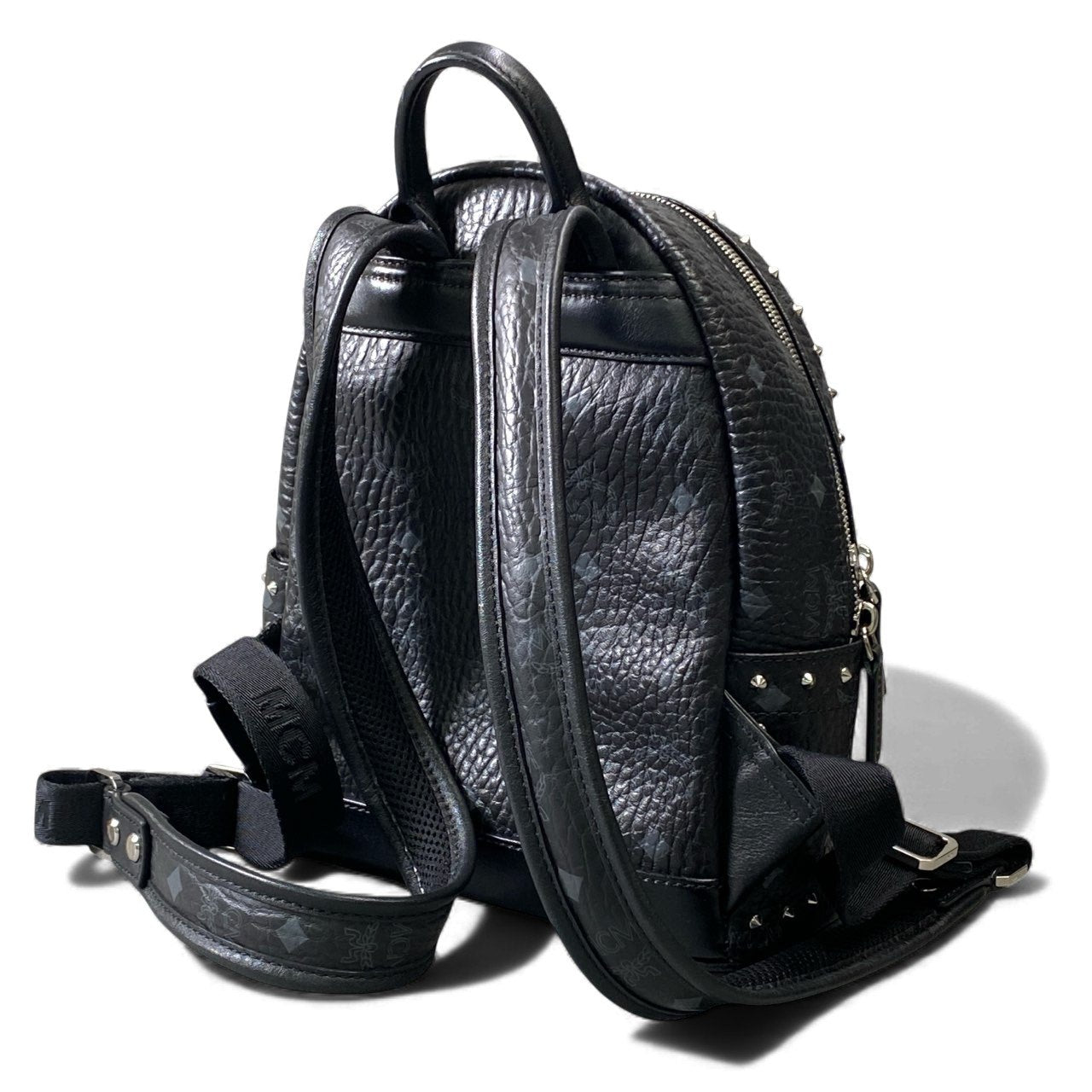 k16《美品》 MCM エムシーエム STARK BACK PACK スタッズ リュック MINI ブラック レザー バックパック カバン 鞄t18r