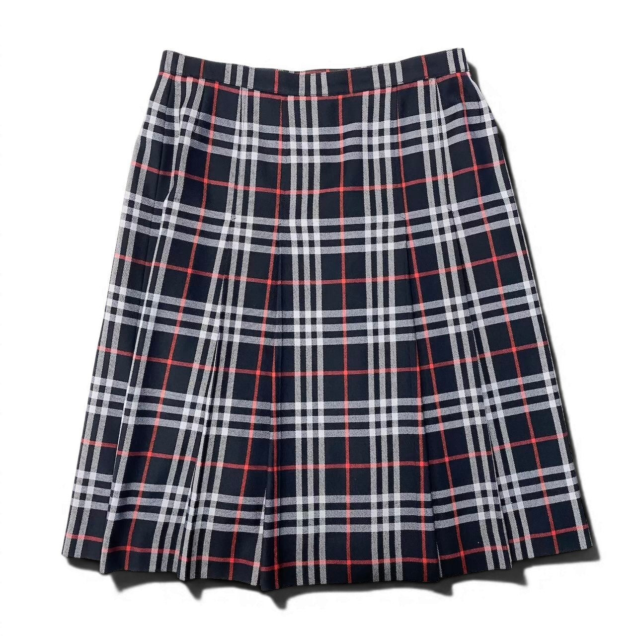 62e12 Burberrys バーバリーズ チェック柄 タックプリーツ スカート サイズ15BR ネイビー 大きいサイズ レディースt18r