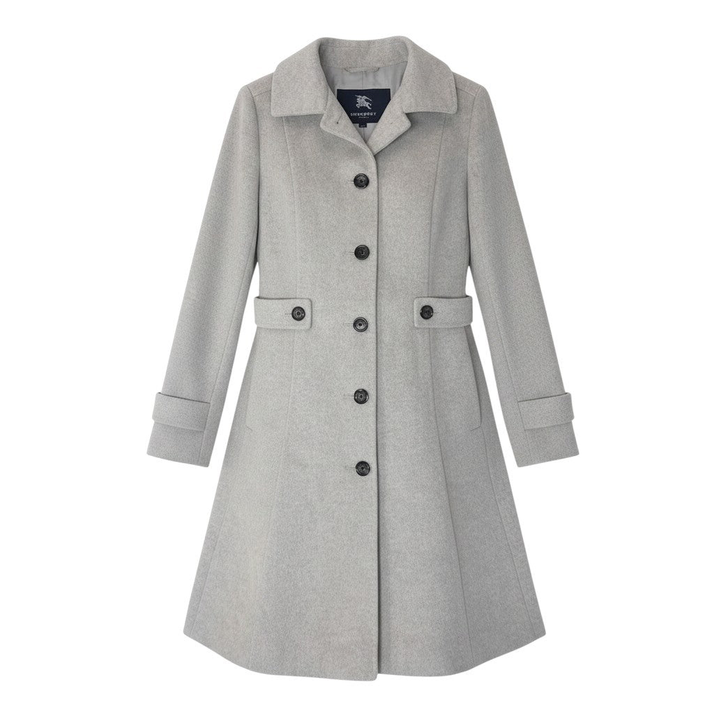 68g4 BURBERRY LONDON バーバリー ステンカラーコート ロングコート アンゴラ混 サイズ40 ライトグレー レディース 女性用o07t