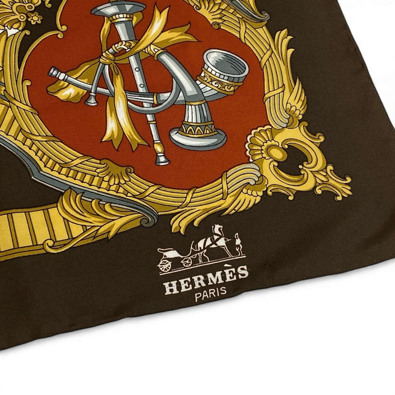 d9 HERMES エルメス カレ90 シルクスカーフ  Carre 90 Silk Scarf 茶系 小物t18r