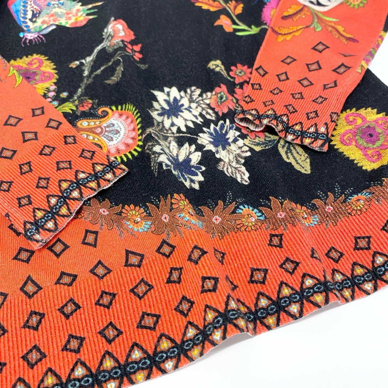 14j10 ETRO エトロ イタリア製 クルーネック ニットセーター 長袖 ロングスリーブ 花柄 鳥 蝶々  レディース 女性用 172-15641-9291 ブラック シルクカシミヤu02t
