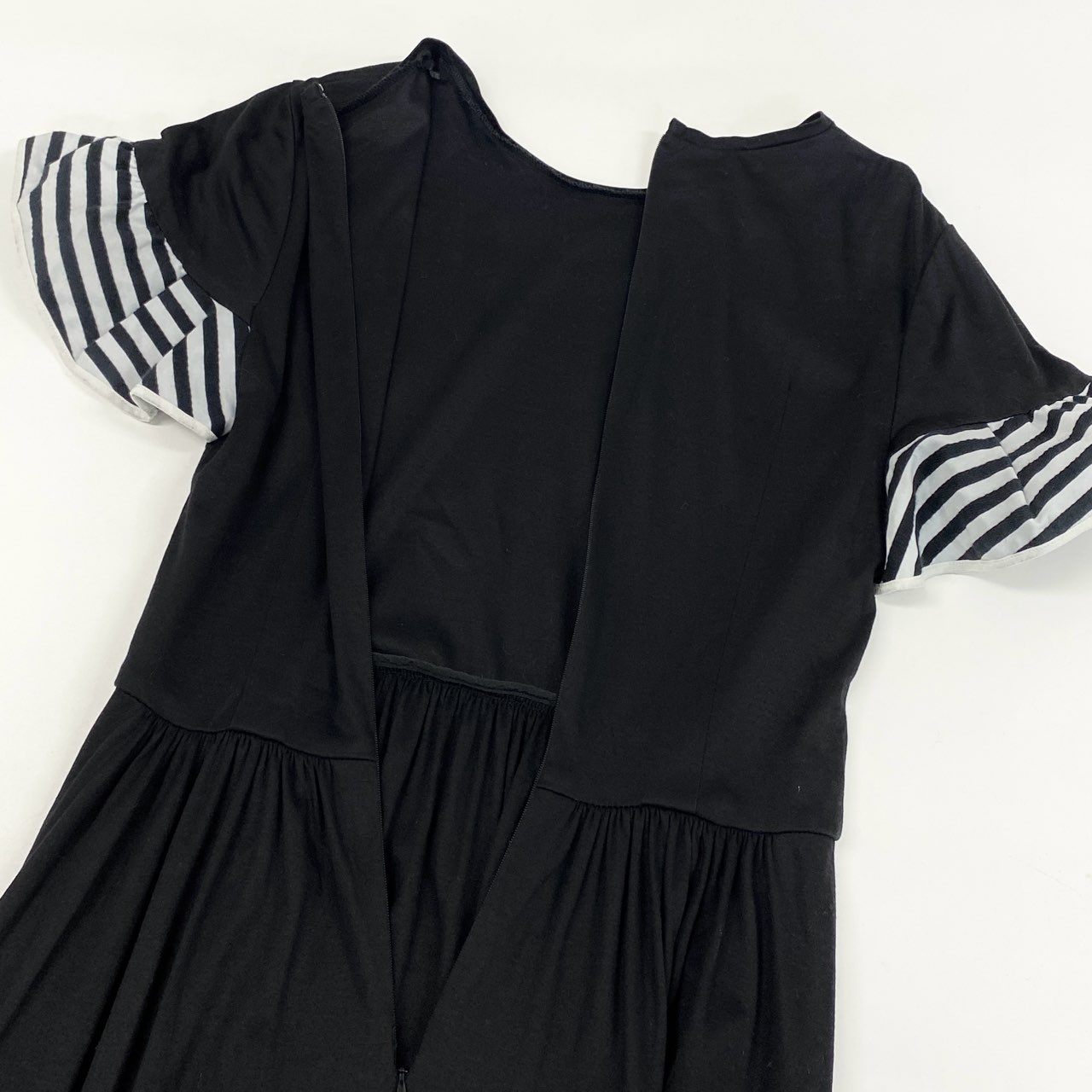 63i12 BORDRES at BALCONY ボーダーズアットバルコニー RUFFLED MAXI DRESS 半袖ワンピース ドレス マキシ丈 日本製 ボーダー BD2111-2K-29 36 ブラック レディースk02i