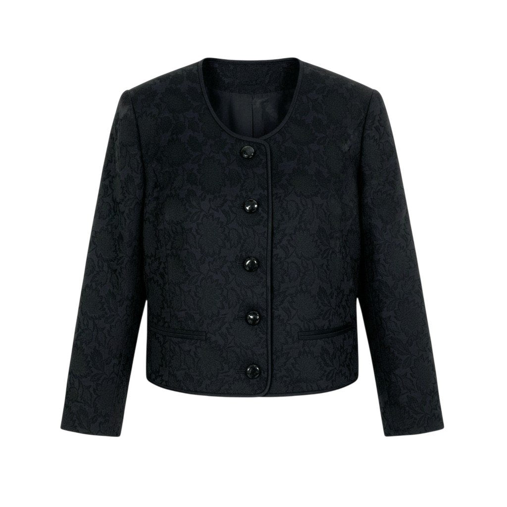36a30 Vintage Givenchy ヴィンテージ ジバンシー 花柄ジャガード ビジューボタン ジャケット Floral Jacquard Jacket Blazer Bijpi Button M ブラック レディースo07t