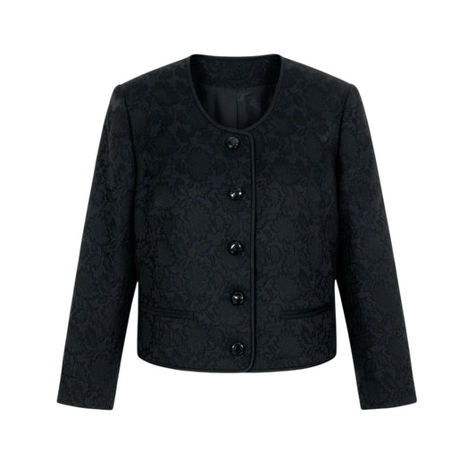 36a30 Vintage Givenchy ヴィンテージ ジバンシー 花柄ジャガード ビジューボタン ジャケット Floral Jacquard Jacket Blazer Bijpi Button M ブラック レディースo07t