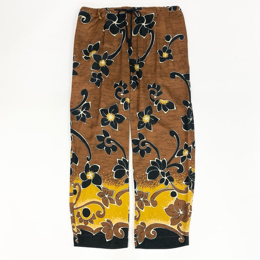 12f11 DRIES VAN NOTEN ドリスヴァンノッテン レーヨン スラックス イージーワイドパンツ 花柄 ボタニカル リラックスパンツ  サイズ48 ブラウン系 レーヨン メンズ 紳士服