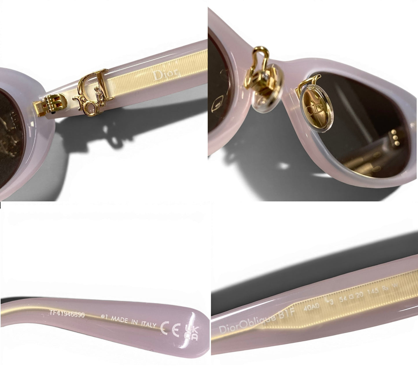 f10 【美品】 Dior Oblique ディオール オブリーク B1F バタフライ オーバル サングラス ゴールド メタルロゴ 40A0 54-20 145 パステルピンク&ブルー レディースta1