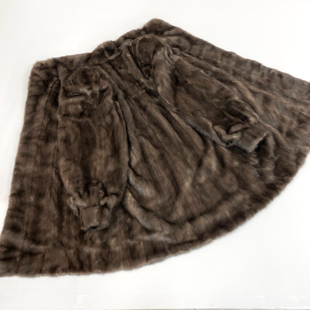 34l24 THE AMERICAN FUR AWARDS アメリカンファーアワード 5つ星 ブルーアイリスミンク ロングコート サイズF 茶系 最高級本毛皮 MINK FURt18r