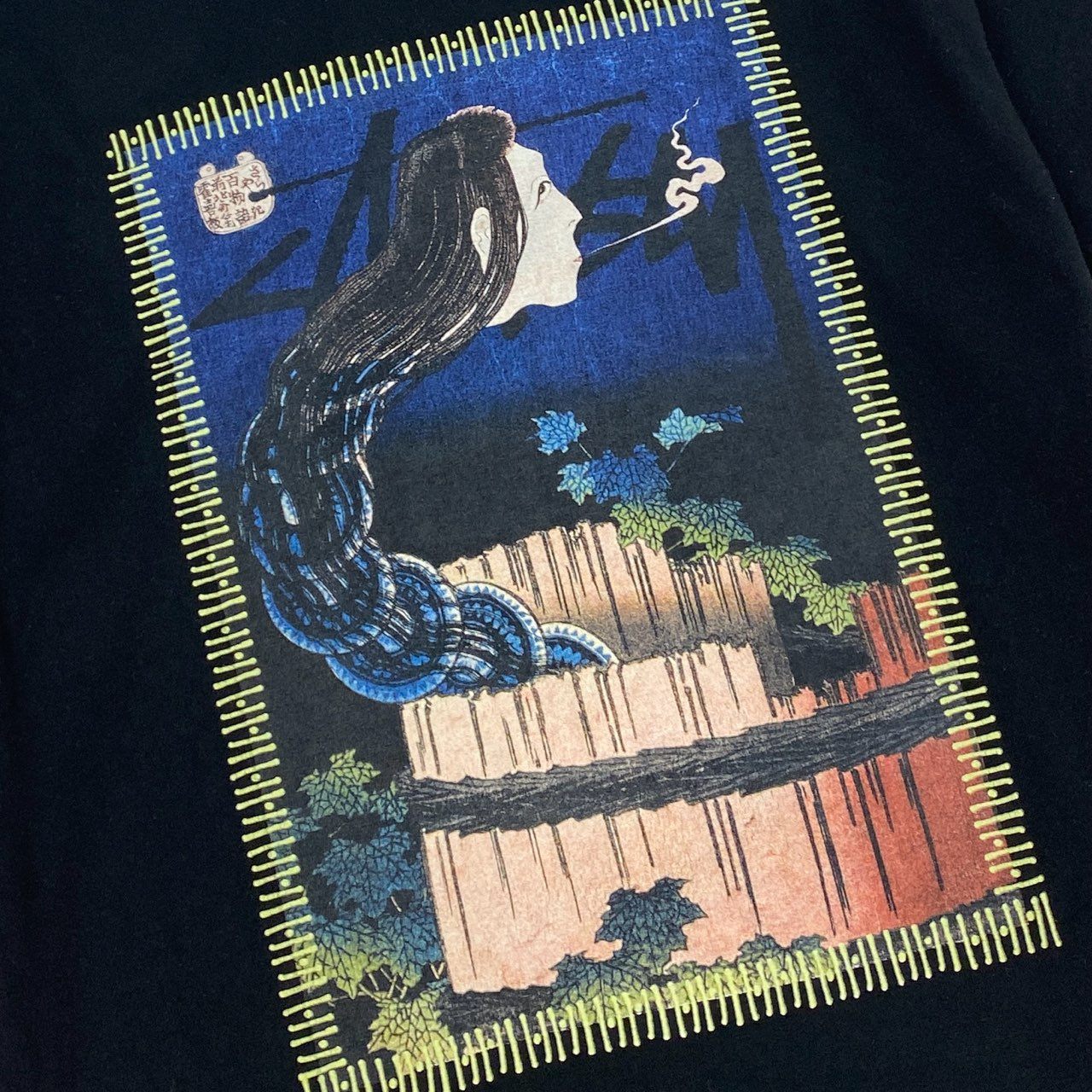 24i25 stussy ステューシー ろくろ首 妖怪 葛飾北斎 半袖Tシャツ カットソー トップス サイズL ブラック コットン メンズk02i