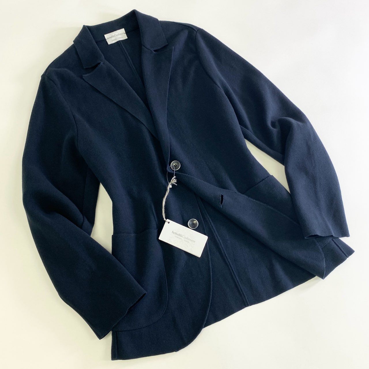 6j18 《未使用保管品》 タグ付 Settefili Cashmere セッテフィーリ カシミア ミラノリブ ニットテーラードジャケット ブレザー イタリア製 46/XS ネイビー コットン