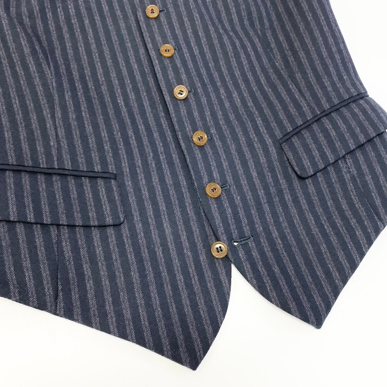 20d30 VivienneWestWood MAN ヴィヴィアンウエストウッドマン 異素材切替 ジレベスト ストライプ柄 サイズ46 ネイビー グレー メンズ 紳士服u02t