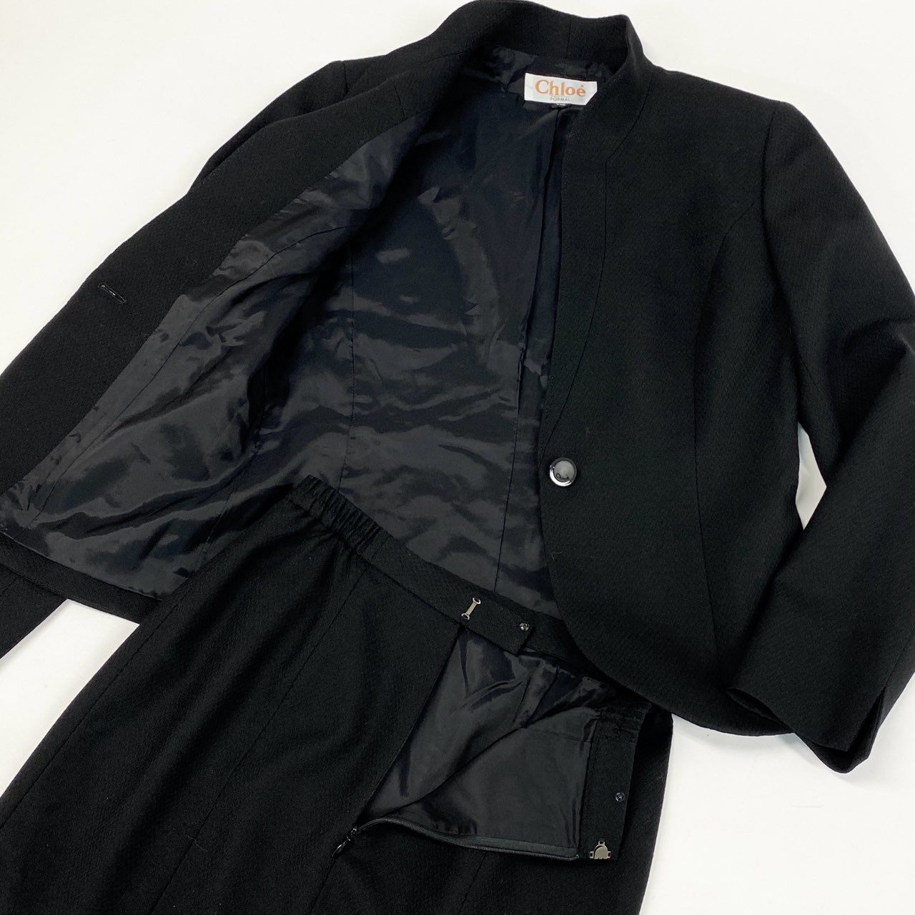 42L16 Chloe クロエ スカートセットアップ ジャケット タイトスカート フォーマル 9ARサイズ ブラック ウール100％ レディースo07t