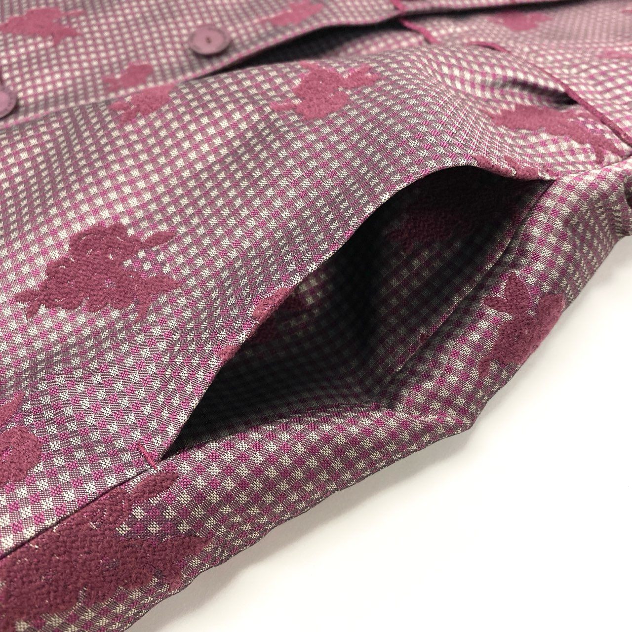 27j22 《美品》HANAEMORI ALMA EN ROSE ハナエモリ アルマアンローズ チェスターコート ギンガムチェック 花柄 キルティング 38サイズ パープル レディースu02t