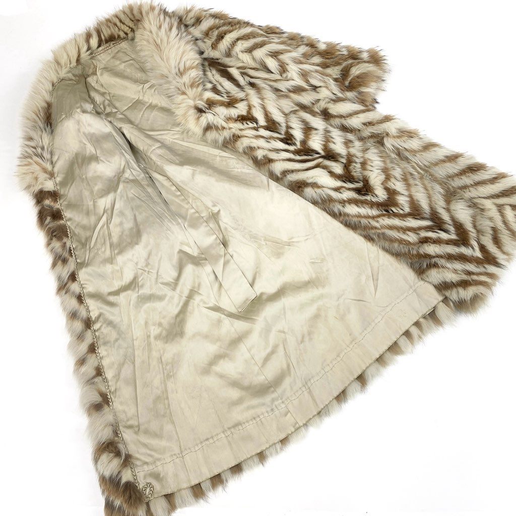 69L15 フォックスファー 超ロングコート 丈112cm ホワイト ブラウン サイズ11 最高級毛皮 FOX FUR レアデザイン リアルファーt18r