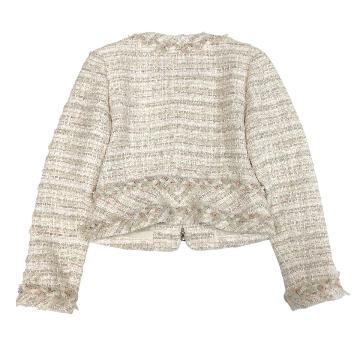 50f29 Rene ルネ ツイードパール ノーカラージャケット 6943450 サイズ36 ホワイト ピンク Tweed Pearl Jackett18r
