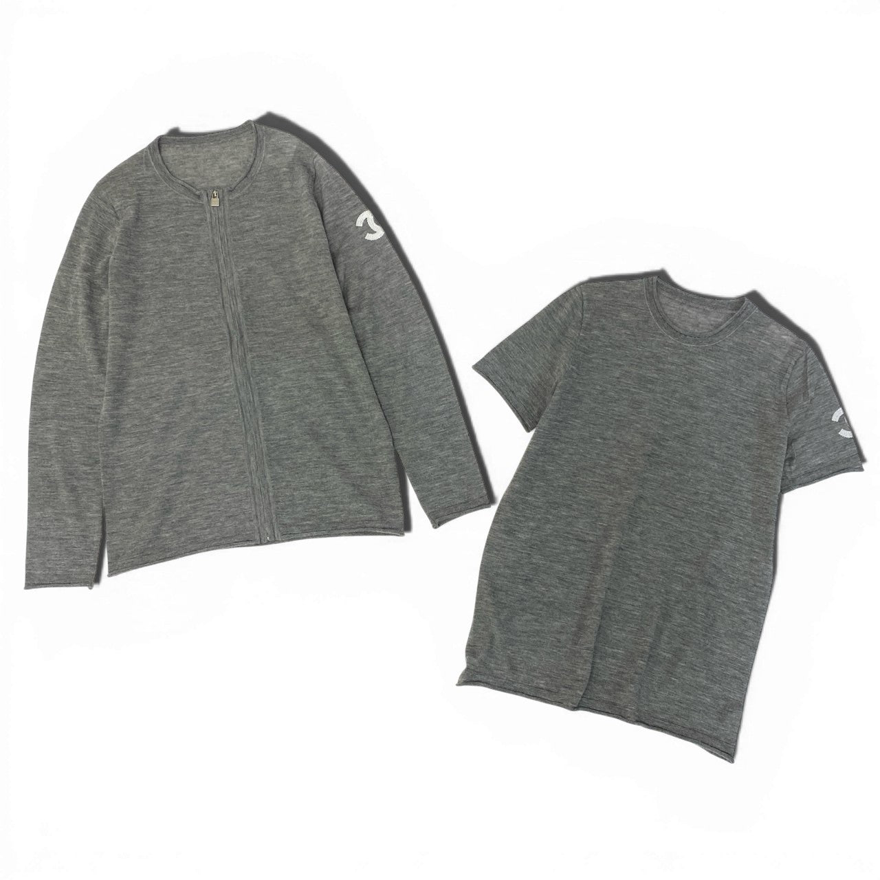 38a16 CHANEL SPORT シャネル スポーツ 2009年 スパンコール ココマーク カシミヤ100 薄手ニット カーディガン アンサンブル P36086 38 グレー レディース ニットta1