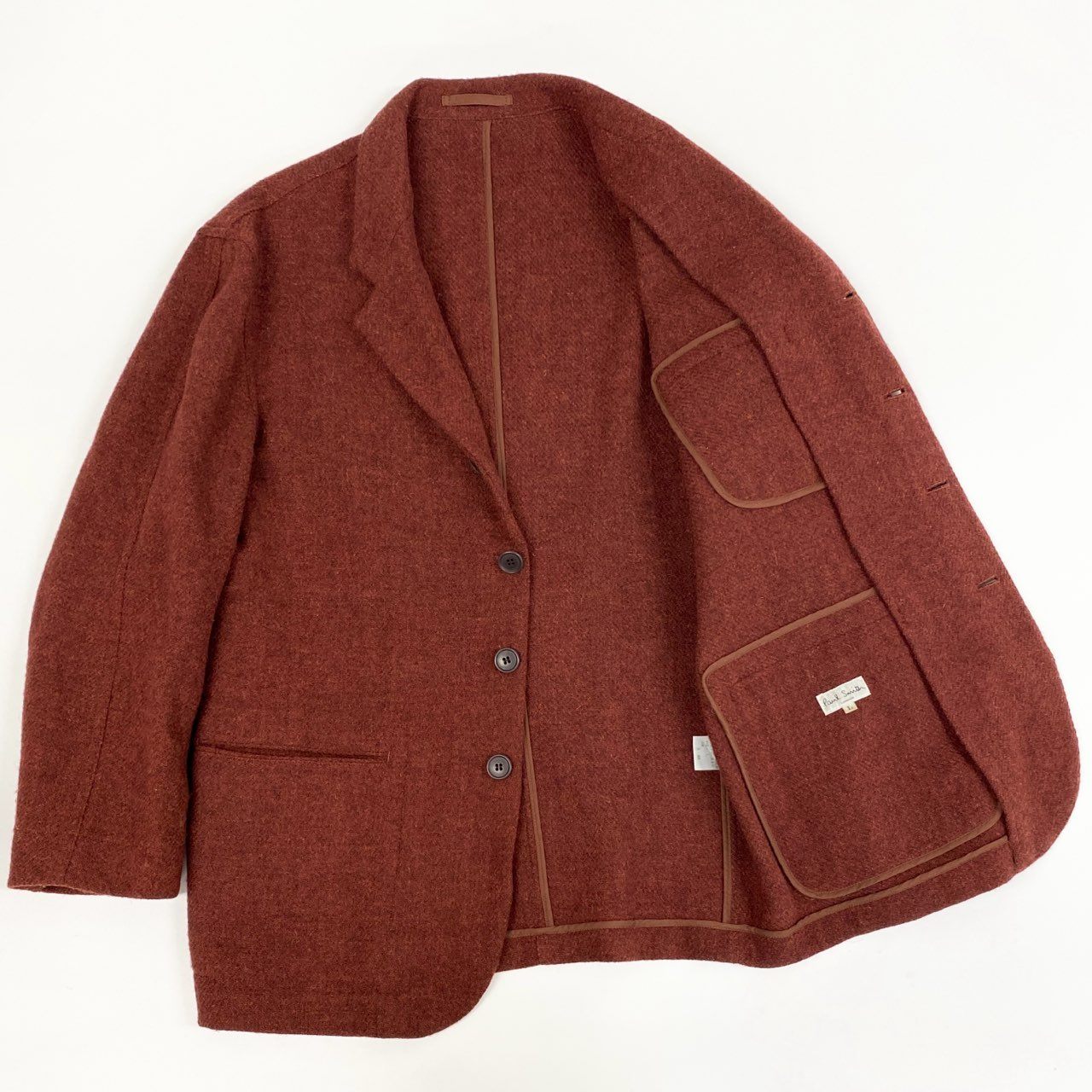 76k21 Paul Smith LONDON ポールスミス ツイードジャケット アンコンジャケット 秋冬 メンズ 紳士服 L テラコッタ系 ウール100％u02t