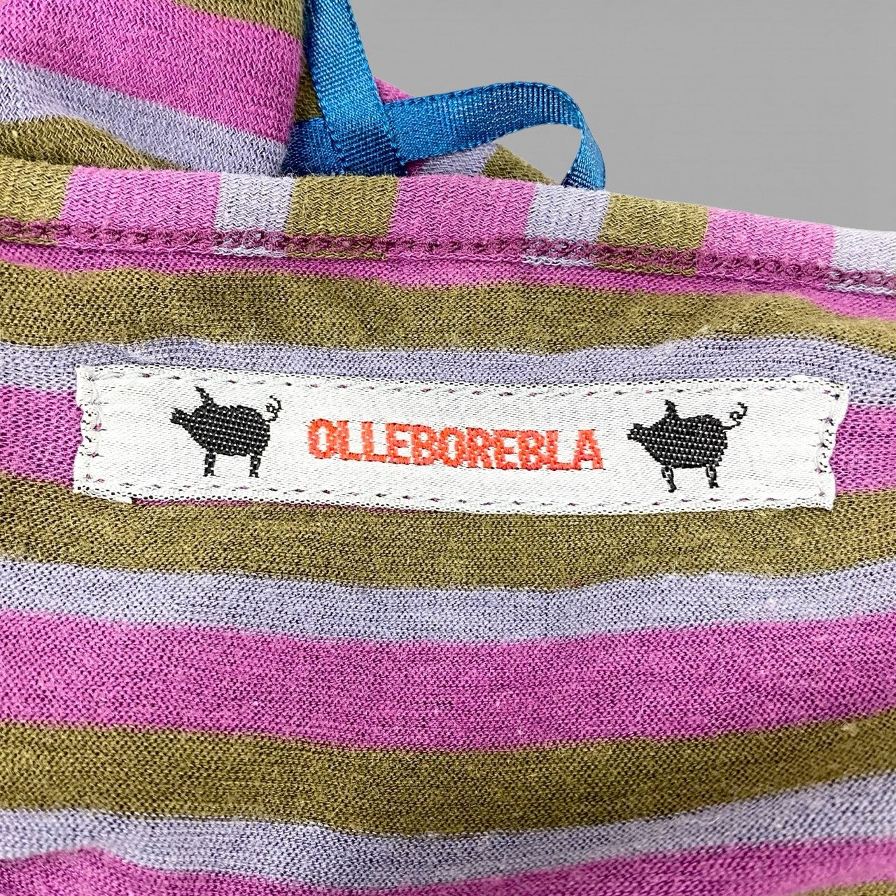 44b18 OLLEBOREBLA オレボレブラ 半袖Tシャツ チュニックワンピース ボーダー ビーズ装飾 ブタさん フラワモチーフ レディース マルチカラーo07t