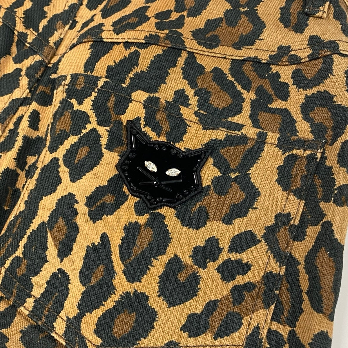 Ai3 【美品】 miu miu ミュウミュウ レオパード柄 ミニスカート キャットビジュー サイズ36 ブラウン系 レディースk02i