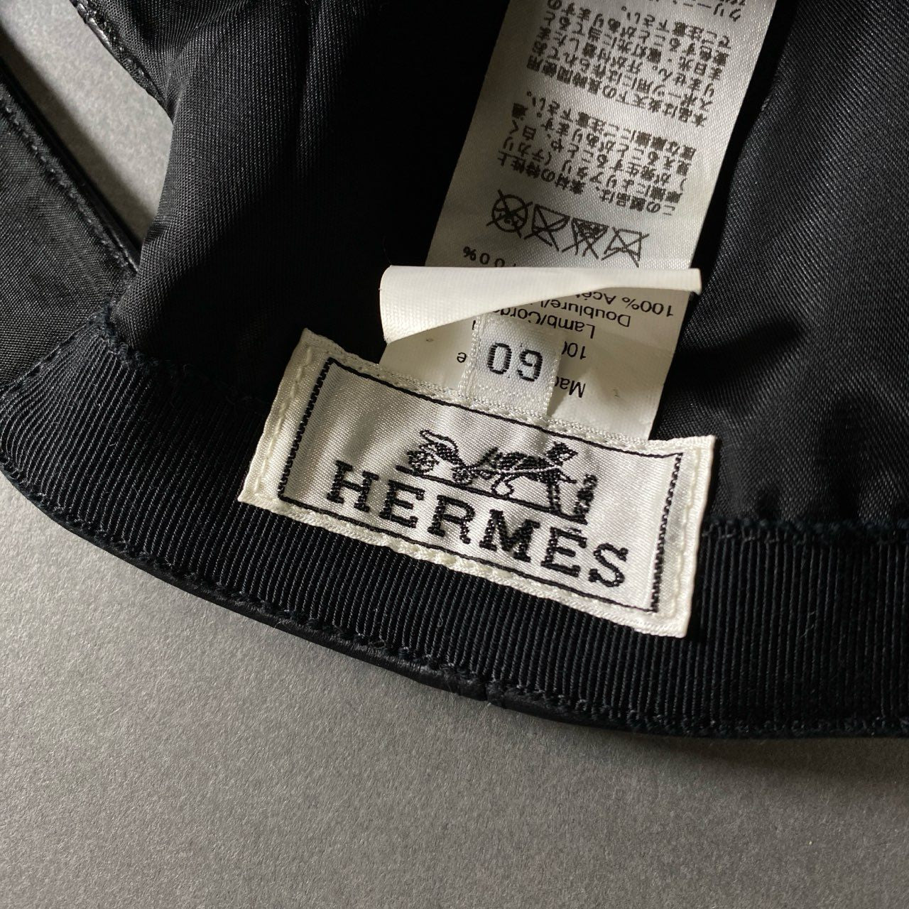 1h5 フランス製 HERMES エルメス ラムレザー レザーキャップ 帽子 ベースボールキャップ サイズ60 ブラック 羊革 メンズ 男性用