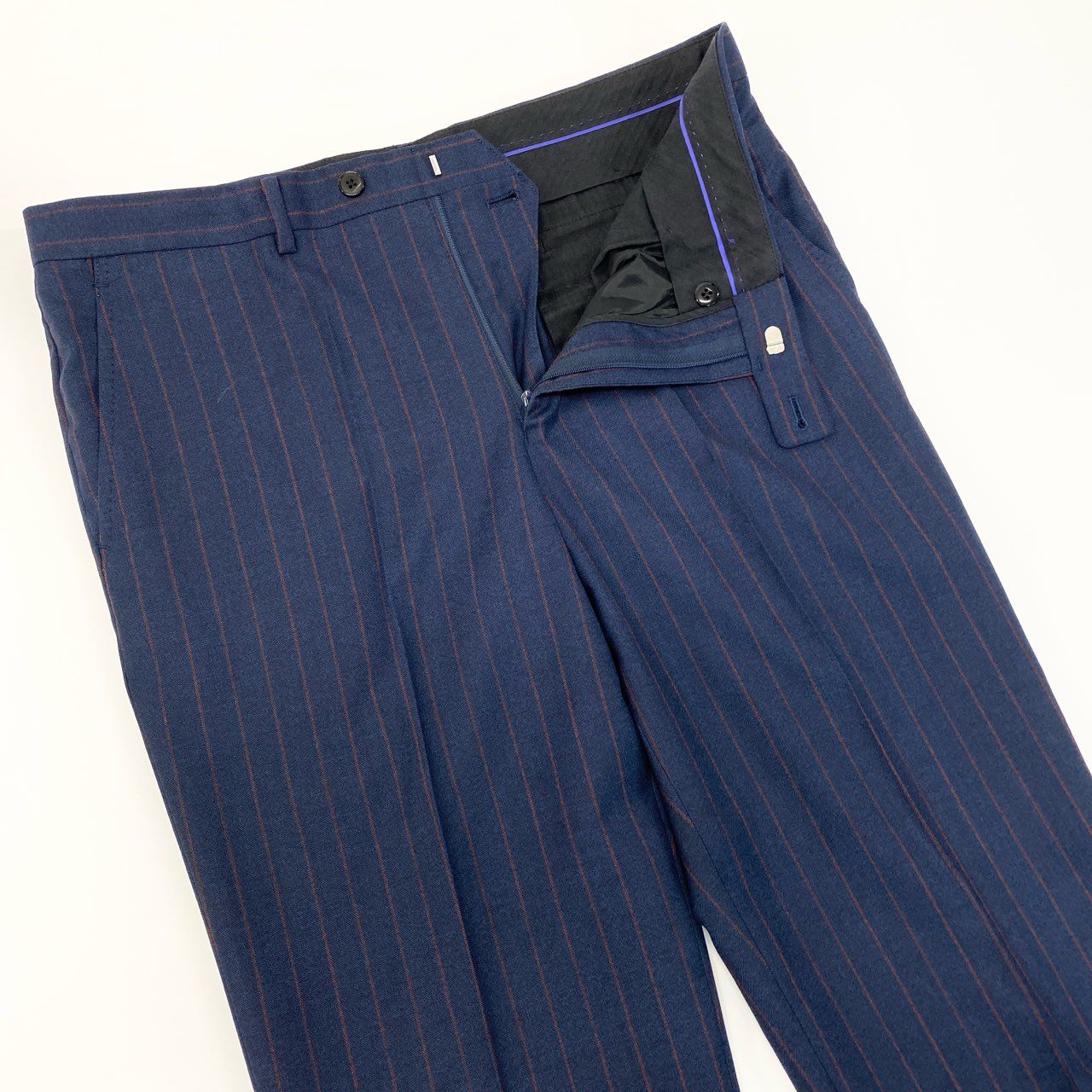 61k28 mila schon ミラショーン セットアップスーツ 3ピース スリーピース 2B ストライプ柄 ビジネス フォーマル メンズ 紳士服 ネイビー ウール100％u02t