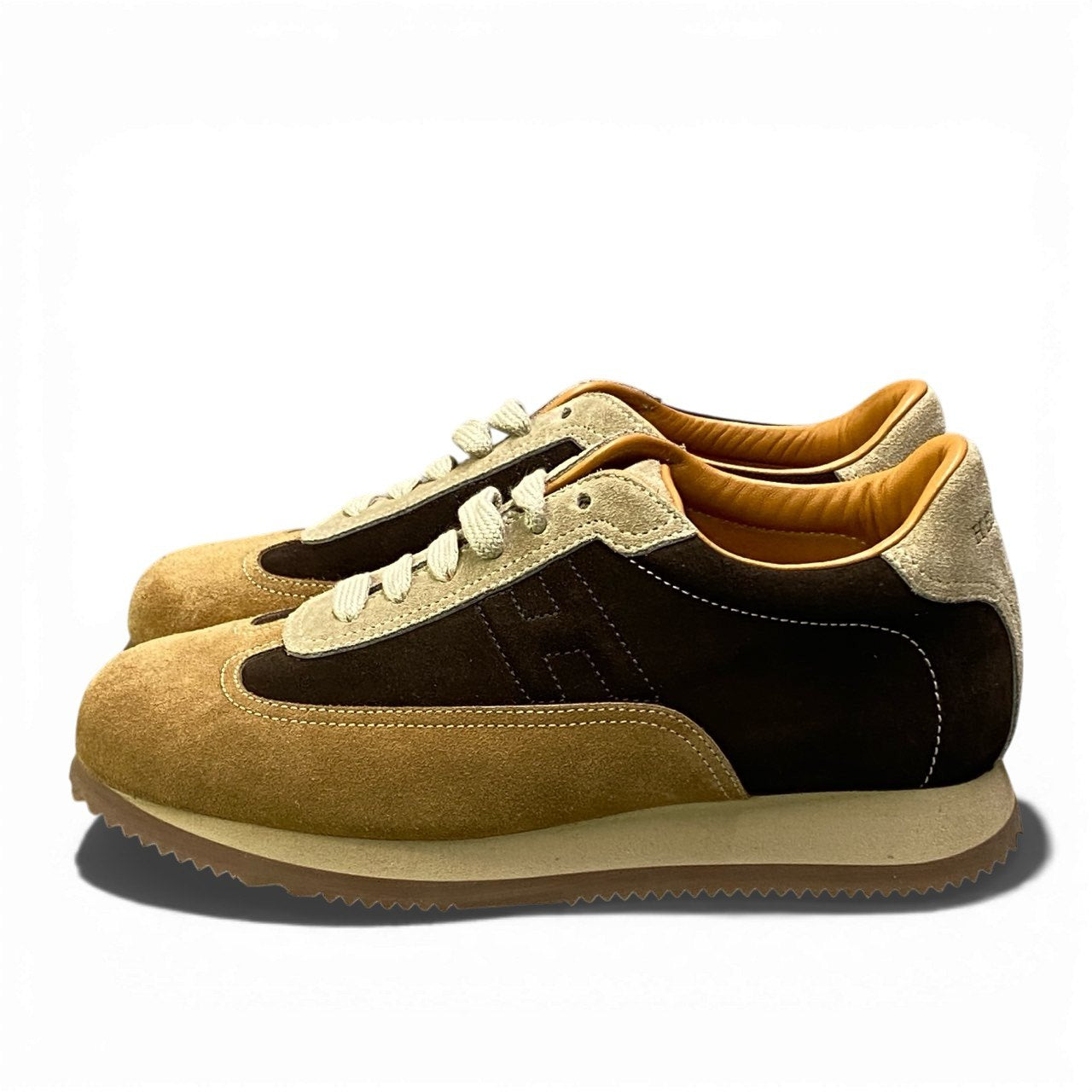 1a22《美品》 HERMES エルメス Hクイック スエードスニーカー サイズ37 1/2 茶系 スウェードレザー シューズ 女性靴t18r