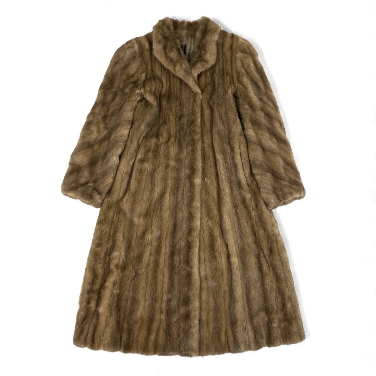 54L4 CRESCE 斜め段デザイン デミバフミンク 着丈110cm 超ロングコート サイズ11号 茶系 最高級本毛皮 MINK FUR リアルファーt18r