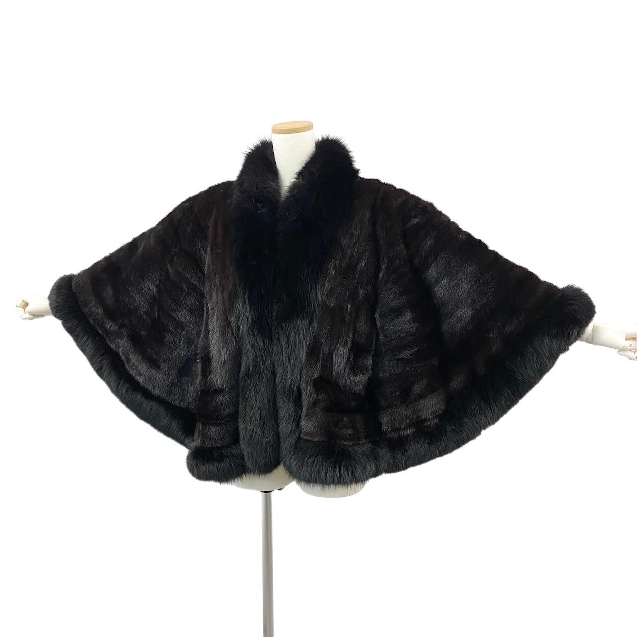 80e13 ミンク × フォックス サークルファーポンチョ ケープ ダークブラウン 本毛皮 MINK × FOX FUR 毛並み◎ 希少デザインt18r