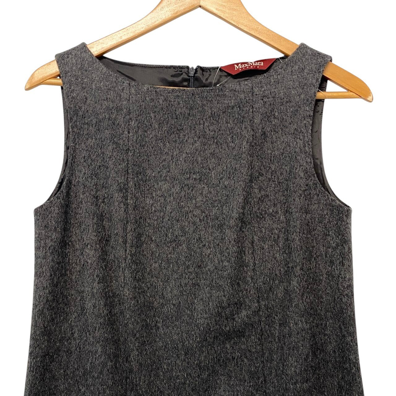 8h28 【美品】 MaxMara STUDIO マックスマーラ ステュディオ ノースリーブワンピース 膝丈 グラデーションデザイン ウール混 サイズ40 グレー系 レディースu02t