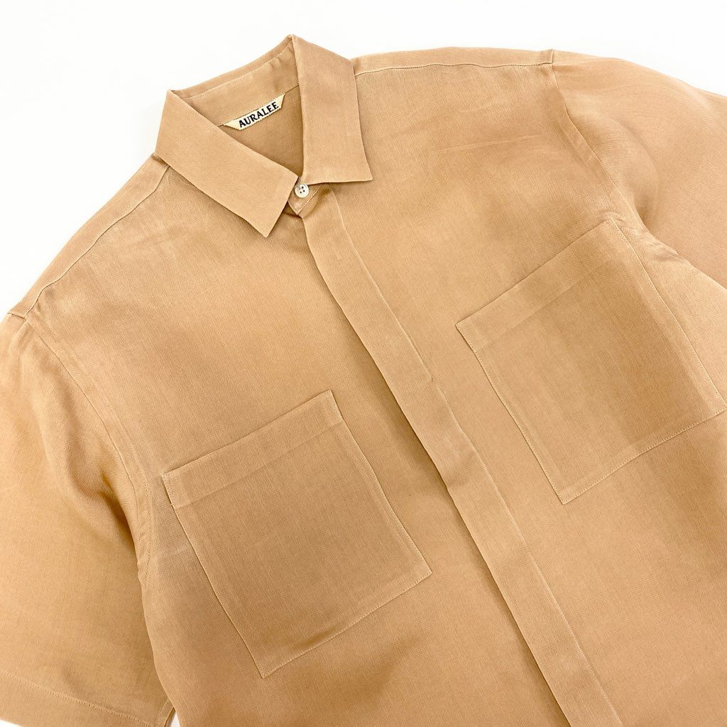 69L17 AURALEE オーラリー 半袖シルクシャツ A9SS01DO 0 コーラルピンク ボックスシルエット SILK SHIRT 日本製t18r