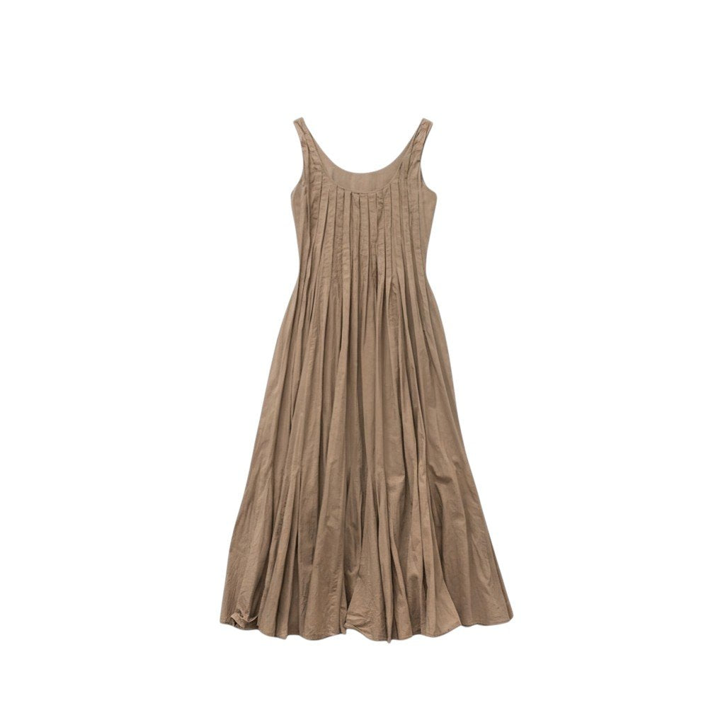 61c6 MARIHA マリハ ノースリーブワンピース フレアワンピース トップス ブラウン コットン レディースu02t