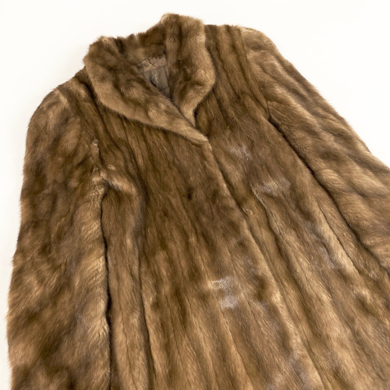 54L4 CRESCE 斜め段デザイン デミバフミンク 着丈110cm 超ロングコート サイズ11号 茶系 最高級本毛皮 MINK FUR リアルファーt18r