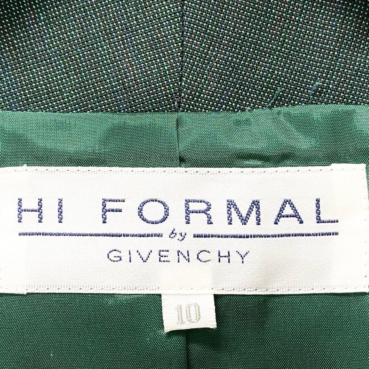 87c6 《美品》 GIVENCHY ジバンシー 光沢ラメ生地 クロップドジャケット ノーカラージャケット 10 グリーン レディースu02t