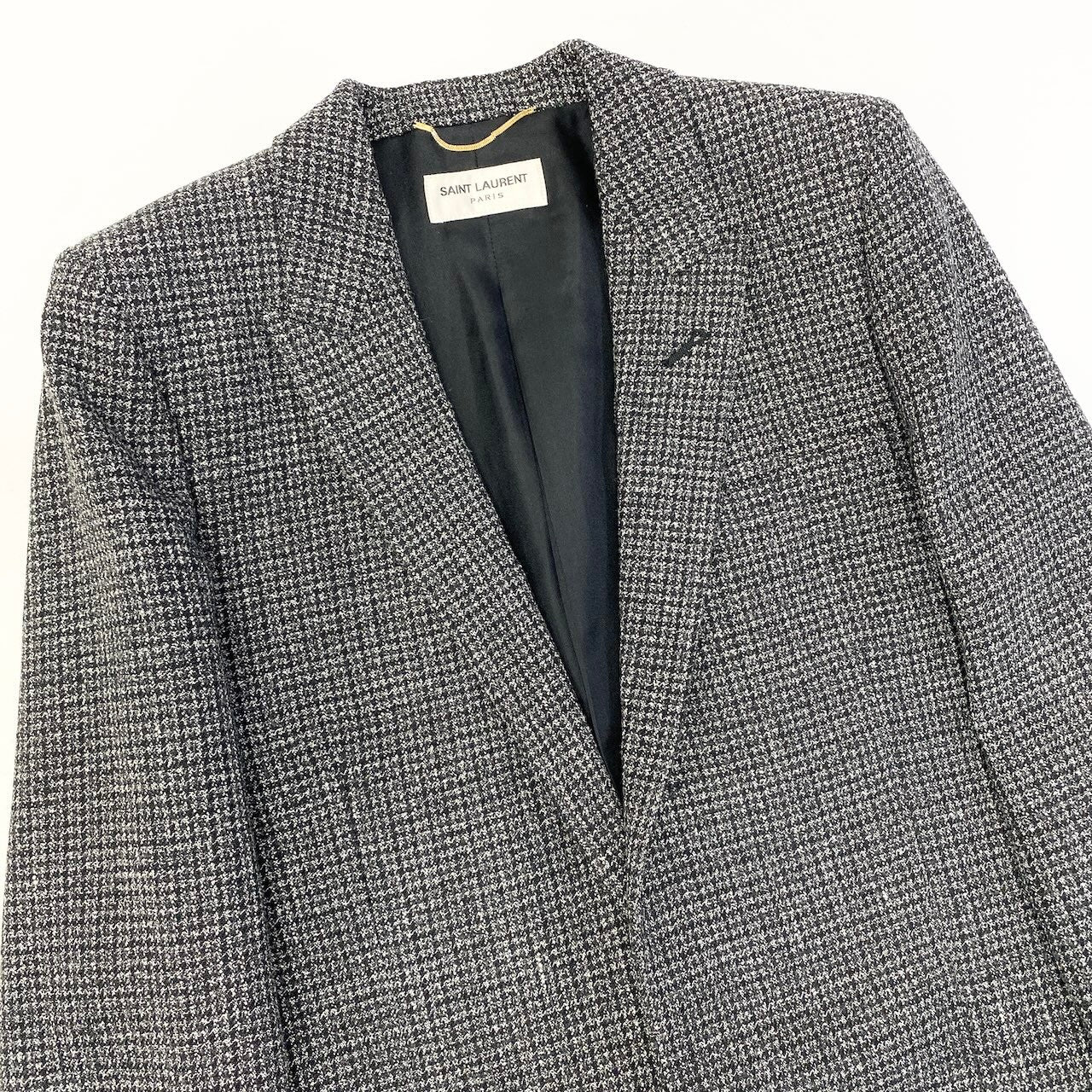 e8 【極美品】SAINT LAURENT ツイードジャケット テーラードジャケット イタリア製 36サイズ グレー系 ウール100％ メンズ 男性用k02i