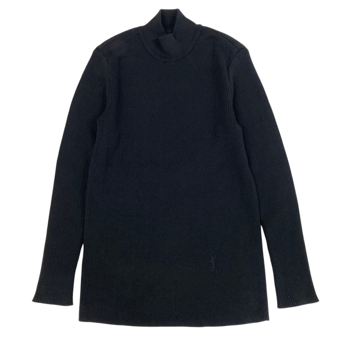 i18 YVESSAINT LAURENT ハイネックニットセーター カサンドラ リブニット Mサイズ ブラック ウール100％ レディース 女性用u02t