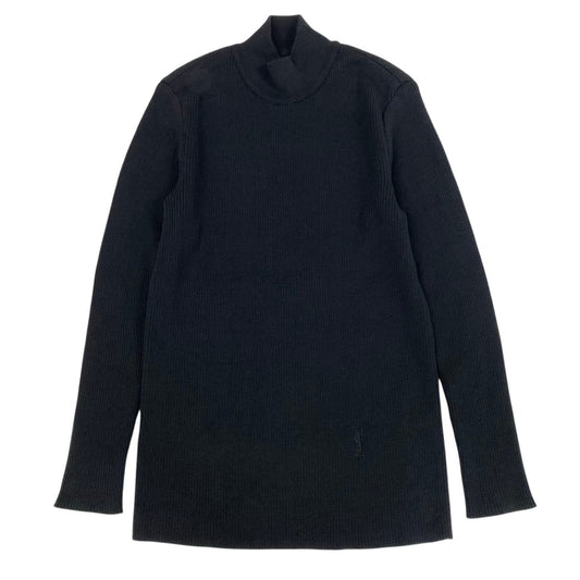 i18 YVESSAINT LAURENT ハイネックニットセーター カサンドラ リブニット Mサイズ ブラック ウール100％ レディース 女性用u02t