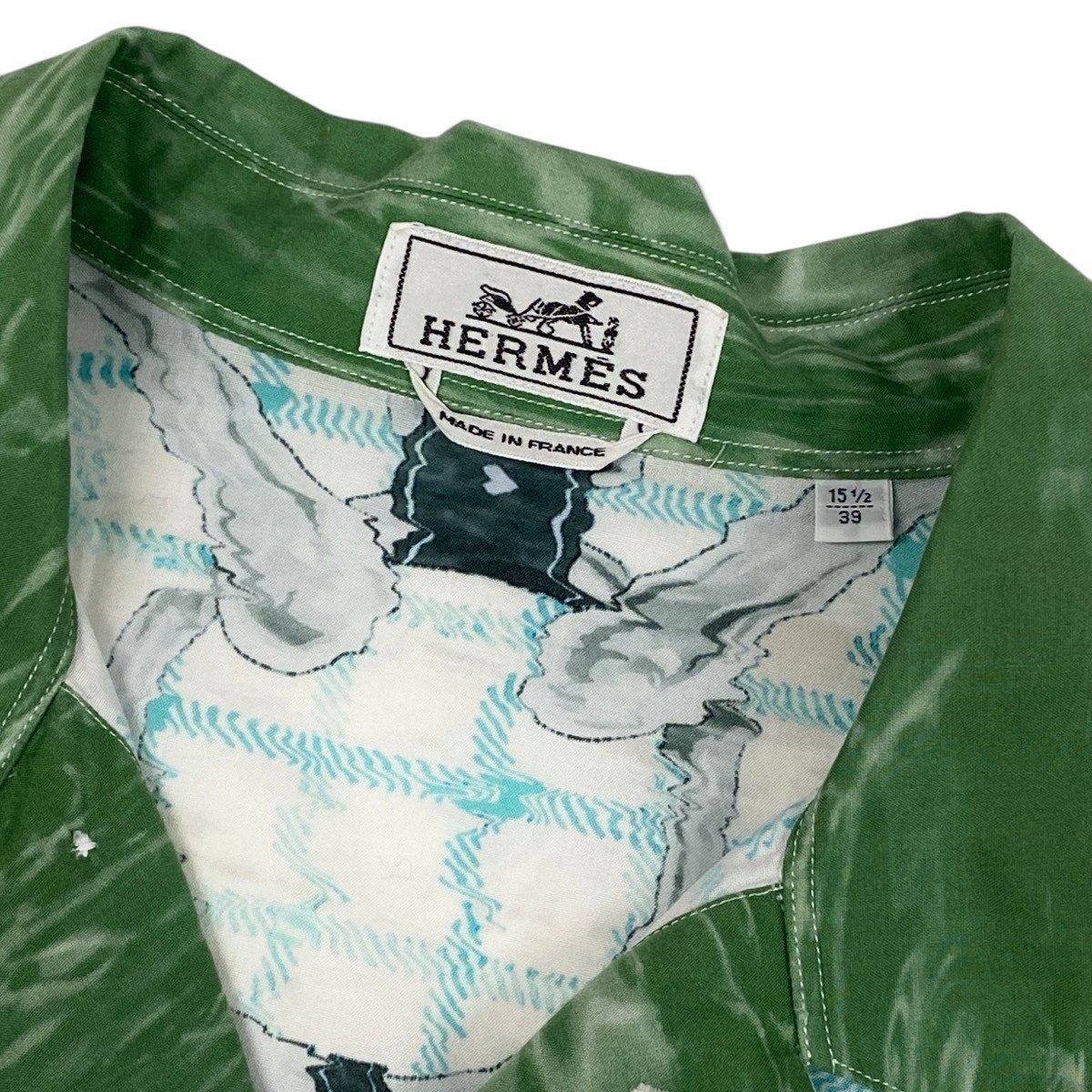 i4 《美品》 HERMES エルメス TATERSALE REMIX BIS 半袖シャツ プルオーバー 39 ホワイト グリーン コットン メンズu02t