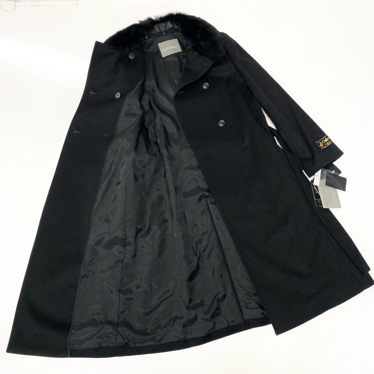 42b7 《極美品》定価 28万 KANSAImpact フォックスファー カシミヤ100％ ロングコート サイズL ブラック Fox Fur Cashmere Long Coat タグ付t18r
