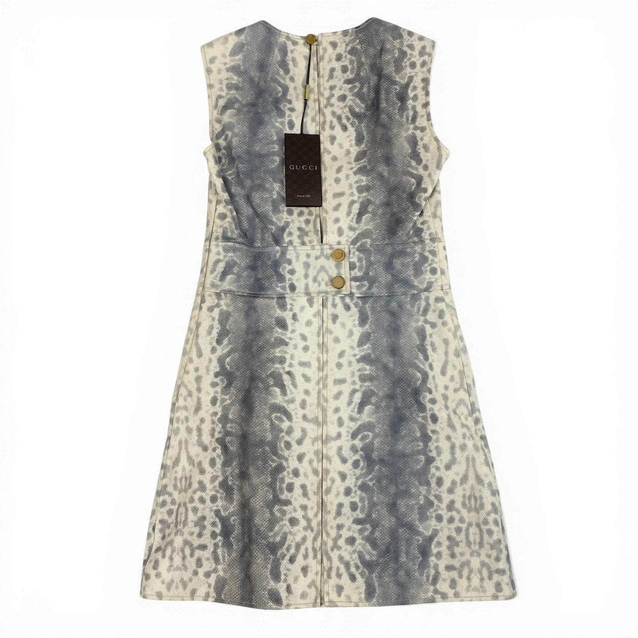 Ec31 GUCCI グッチ パイソンプリント シープスキン ワンピース Python Print Sheep Skin Dress サイズ36 グレーt18r