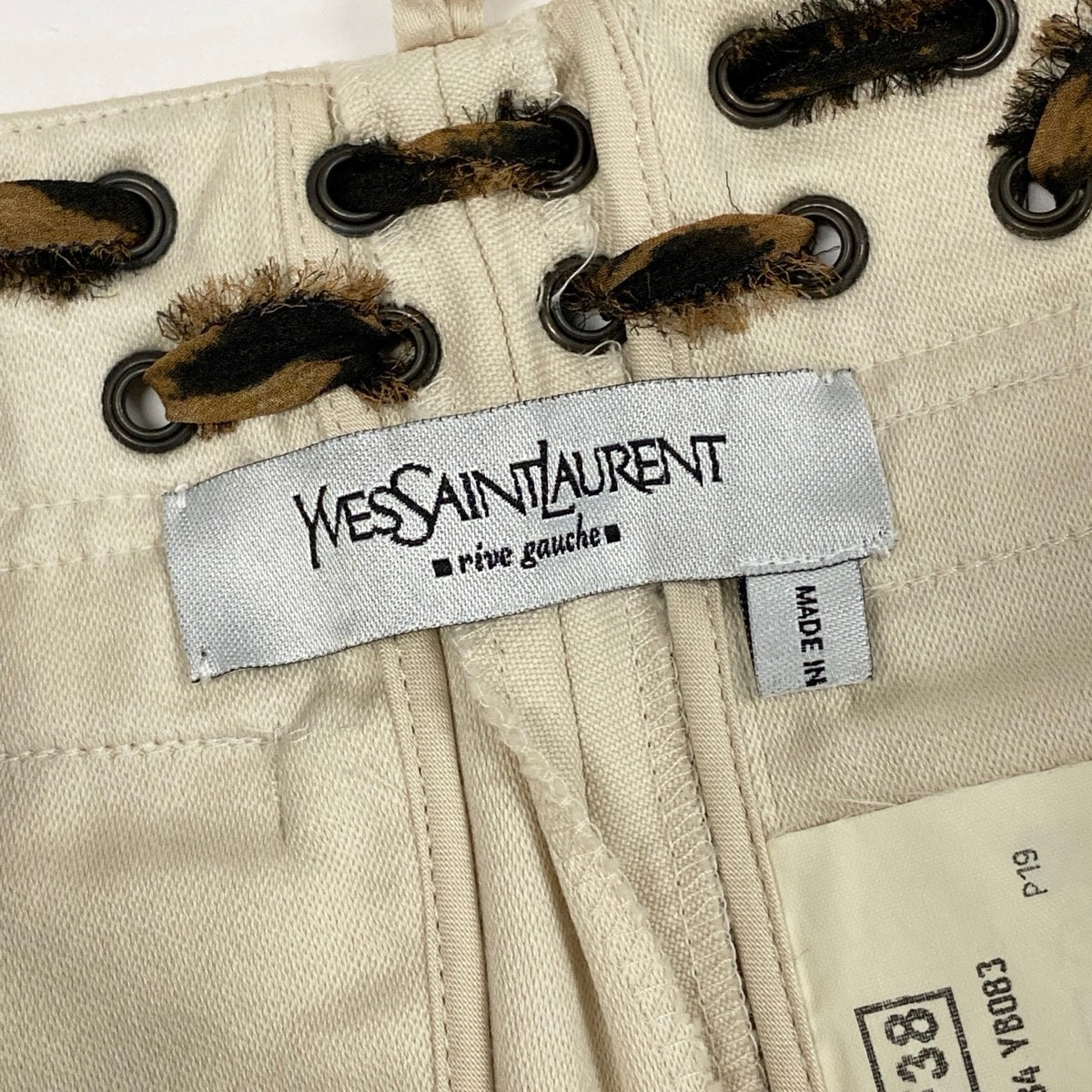 Eg23 【美品】YVESAINTLAURENT 2002年 トムフォード期 モンバサコレクション レースアップトラウザーズ 38サイズ アイボリー コットン100％ レディース 女性用k02i