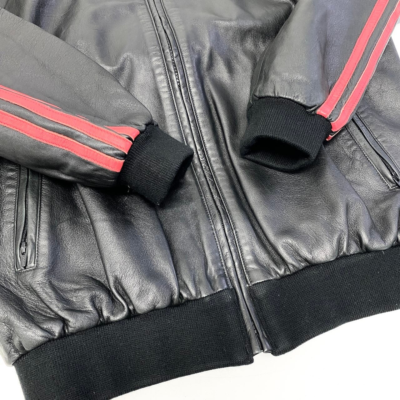 43e11 adidas アディダス 2002年 オリジナル レザージャケット ブルゾン トレフォイルロゴ Mサイズ ブラック ラムレザー メンズ 男性用k02i