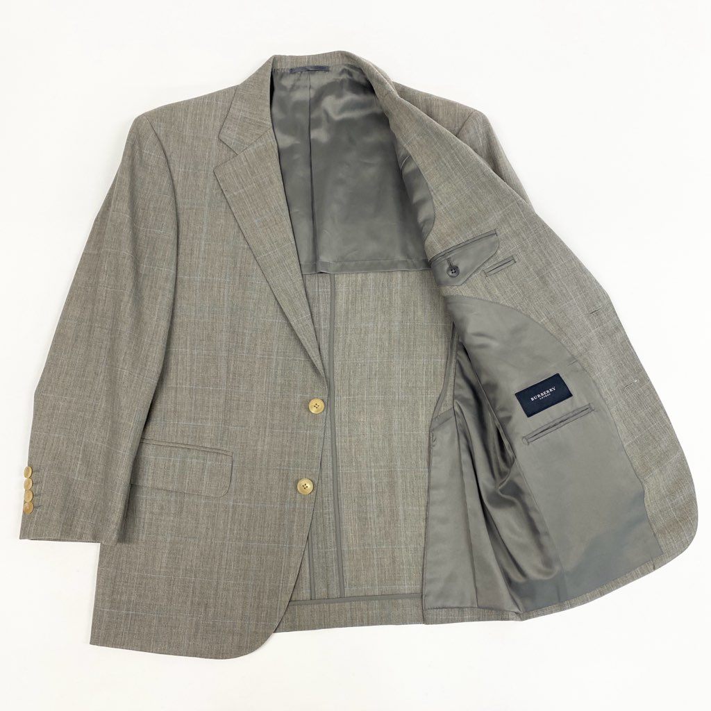 52l24 BURBERRY バーバリー スーツセットアップ テーラードジャケット シングルジャケット スラックス チェック AB4サイズ グレー ウール100％ メンズo07t