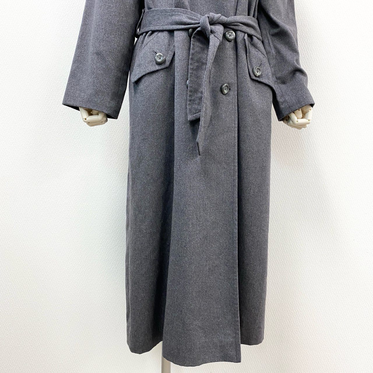 4k23 jun ashida ジュンアシダ ステンカラーコート ロングコート ダブルブレスト オリラグ混 レディース 女性用 L ダークグレーu02t