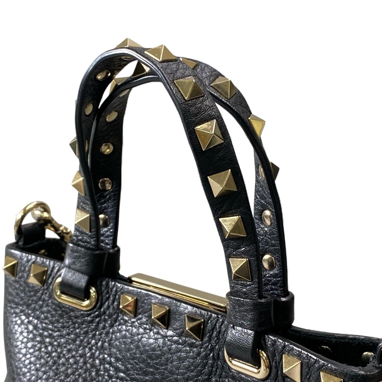gk10《美品》 VALENTINO GARAVANI ヴァレンティノ ガラヴァーニ ロックスタッズ ミニショルダーバッグ ブラック レザー ROCKSTUD MINI TOTE 鞄 カバンt18r