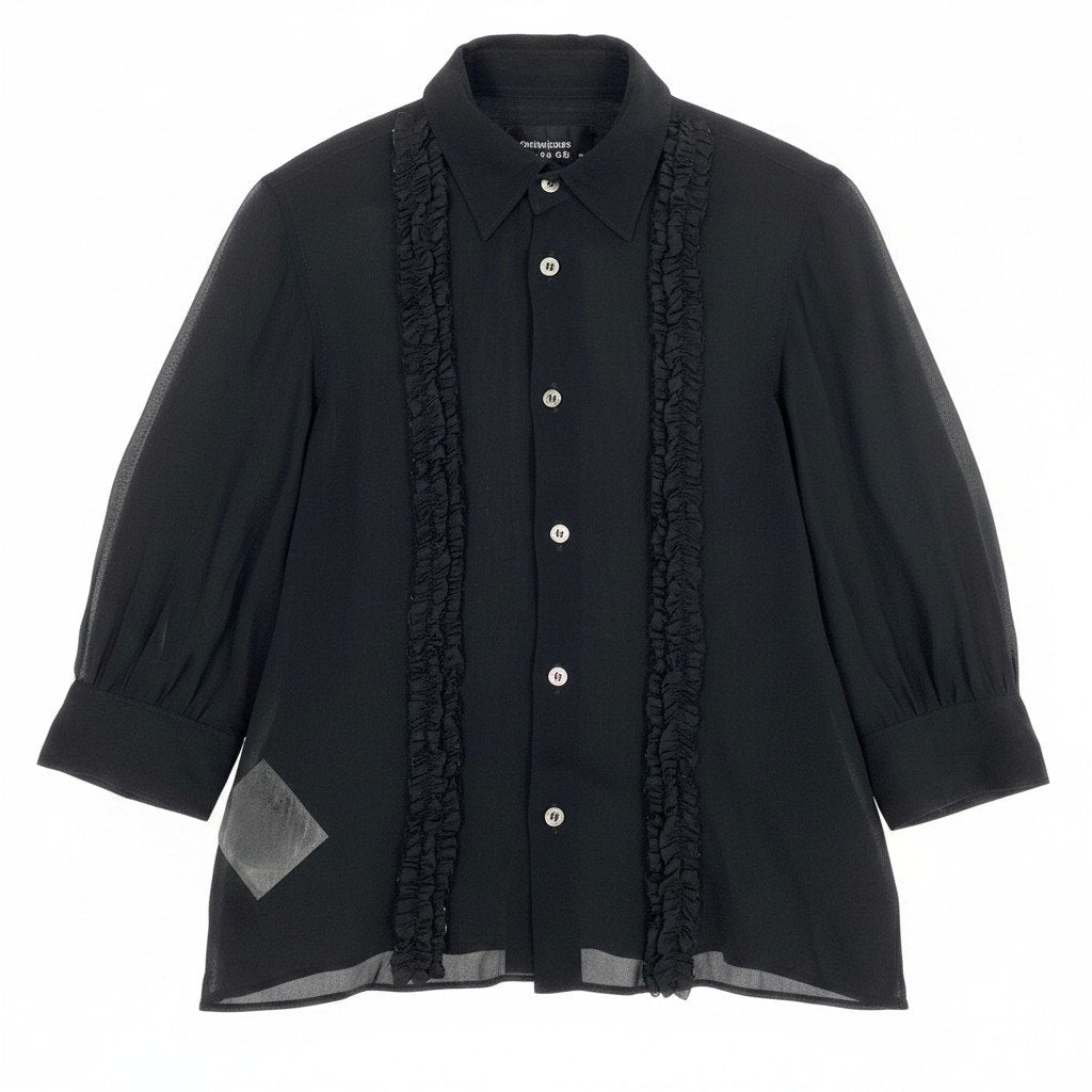 Ae7 tricot COMME des GARCONS トリココムデギャルソン 7分袖 シアーブラウス フリルシャツ TA-B048 サイズM ブラック レディース 女性服u02t