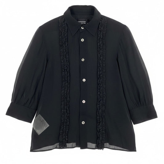 Ae7 tricot COMME des GARCONS トリココムデギャルソン 7分袖 シアーブラウス フリルシャツ TA-B048 サイズM ブラック レディース 女性服u02t