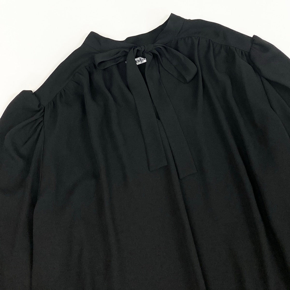 Eh10  BALENCIAGA バレンシアガ ボウタイブラウス シフォンブラウス リボン 袖レイヤード 長袖 605713 40 ブラック ポリエステル100％ レディース 女性用o07t