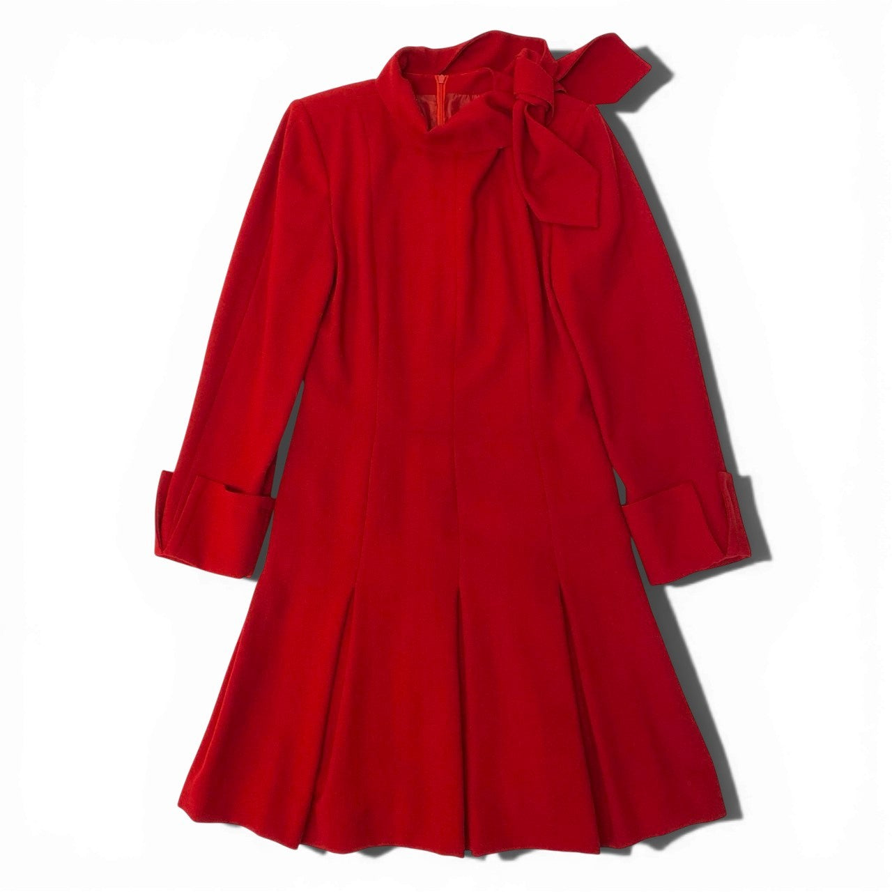 15a16 GIVENCHY BOUTIQUE ジバンシィ 長袖ワンピース ボウタイワンピース フランス製 レディース 女性用 サイズ36 レッド ウール100％u02t