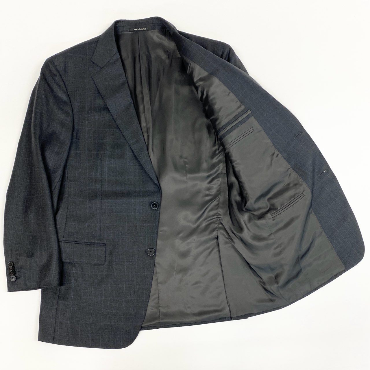 12i25 《美品》 Ermenegildo Zegna エルメネジルドゼニア TROFEO シングルスーツ セットアップ ビジネス 221224 サイズ52R グレー チェック ウール メンズ 大きいサイズu02t